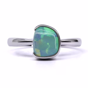 14ct White Gold Solid Black Opal Ring