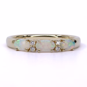 9ct Yellow Gold Solid Crystal Opal and Diamond Ring