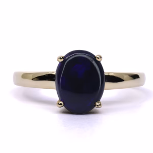 9ct Yellow Gold Solid Black Opal Ring