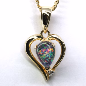 14ct Yellow Gold Opal Triplet and Diamond Pendant
