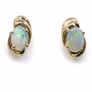 14ct Yellow Gold Solid White Crystal Opal Earrings