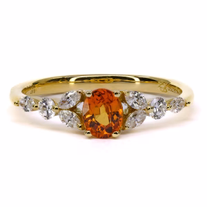 18ct Yellow Gold Orange Sapphire and Diamond Ring
