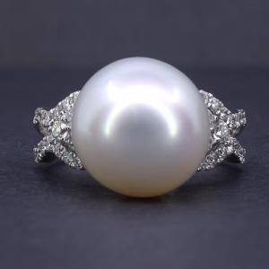 18ct White Gold White South Sea Pearl and Diamond Ring