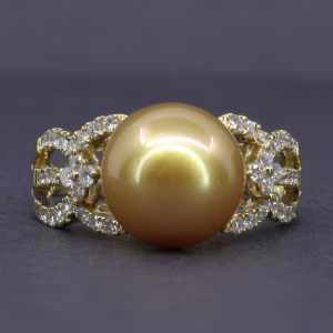 18ct Yellow Gold Golden South Sea Pearl and Diamond Ring