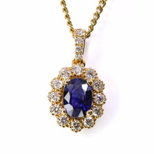 18ct Yellow Gold Thai Sapphire and Diamond Pendant