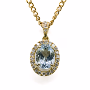 18ct Yellow Gold Aquamarine and Diamond Pendant