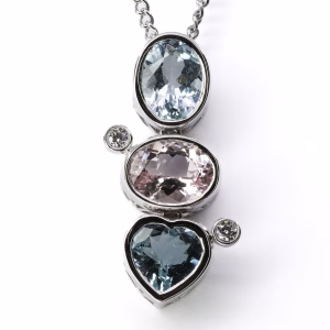18ct White Gold Aquamarine, Morganite and Diamond Pendant