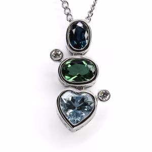 18ct White Gold Sapphire, Aquamarine and Diamond Pendant