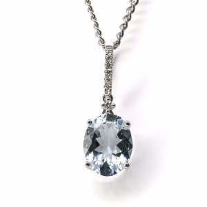 18ct White Gold Aquamarine and Diamond Pendant