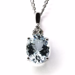 18ct White Gold Aquamarine and Diamond Pendant