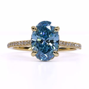 18ct Yellow Gold Certified Blue Lab Grown Diamond Ring