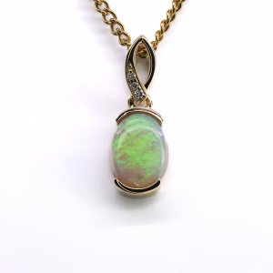 14ct Yellow Gold Solid Grey Opal and Diamond Pendant