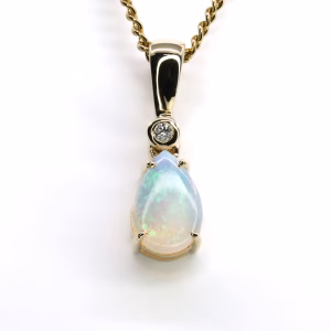 9ct Yellow Gold Solid Crystal Opal and Diamond Pendant