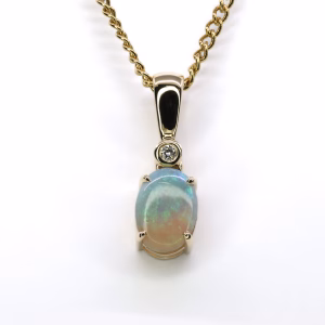 9ct Yellow Gold Solid Crystal Opal and Diamond Pendant