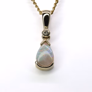 9ct Yellow Gold Solid Grey Opal and Diamond Pendant