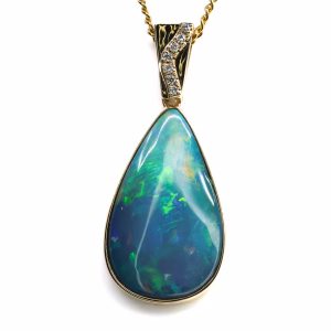 14ct Yellow Gold Opal Crystal Inlay and Diamond Pendant
