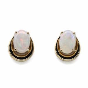 14ct Yellow Gold Solid White Opal Earrings