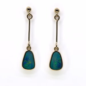 9ct Yellow Gold Doublet Opal Stud Drop Earrings