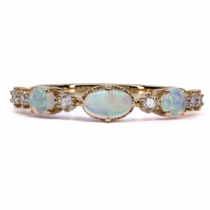 18ct Yellow Gold Solid Crystal Opal and Diamond Ring