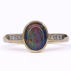 9ct Yellow Gold Opal Triplet and Diamond Ring