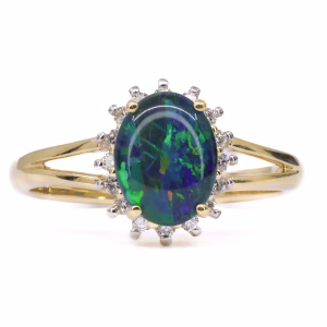 9ct Yellow Gold Opal Triplet and Diamond Ring