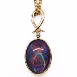 9ct Yellow Gold Opal Triplet and Diamond Pendant