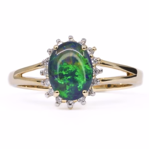 9ct Yellow Gold Opal Triplet and Diamond Ring