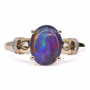 9ct Yellow Gold Opal Triplet and Diamond Ring