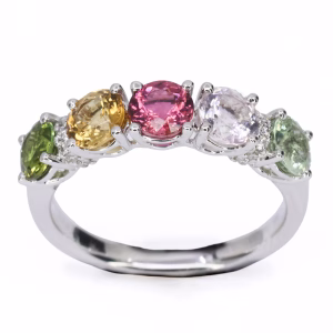 18ct White Gold Multi-Coloured Tourmaline and Diamond Ring