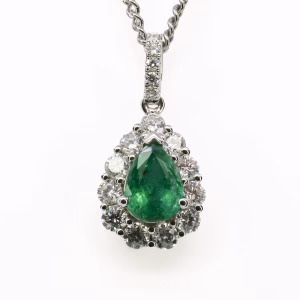 18ct White Gold Zambian Emerald and Diamond Pendant