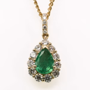 18ct Yellow Gold Zambian Emerald and Diamond Pendant
