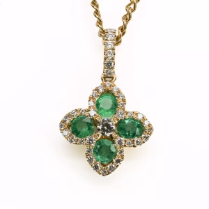 18ct Yellow Gold Zambian Emerald and Diamond Pendant