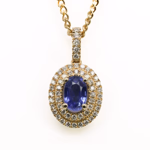 18ct Yellow Gold Ceylon Sapphire and Diamond Pendant
