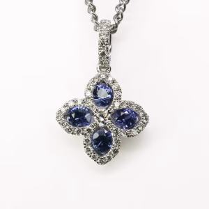 18ct White Gold Ceylon Sapphire and Diamond Pendant