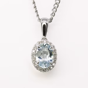 18ct White Gold Aquamarine and Diamond Pendant