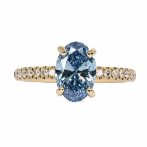 18ct Yellow Gold Certified Blue Lab Grown Diamond Ring