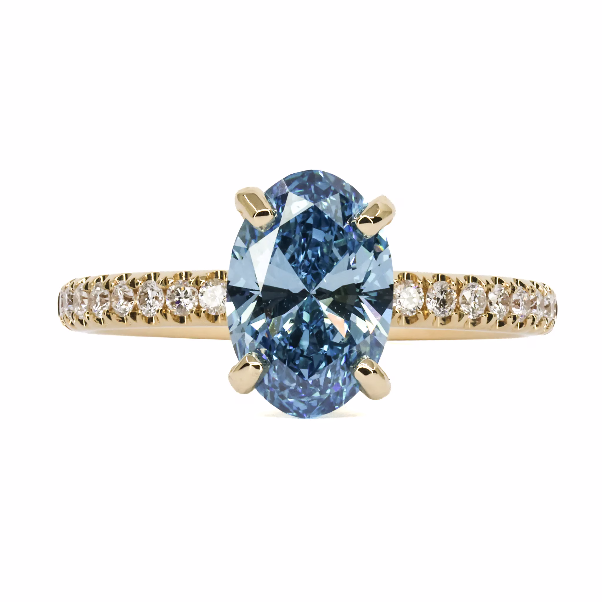 18ct Yellow Gold Certified Blue Lab Grown Diamond Ring - Image 1