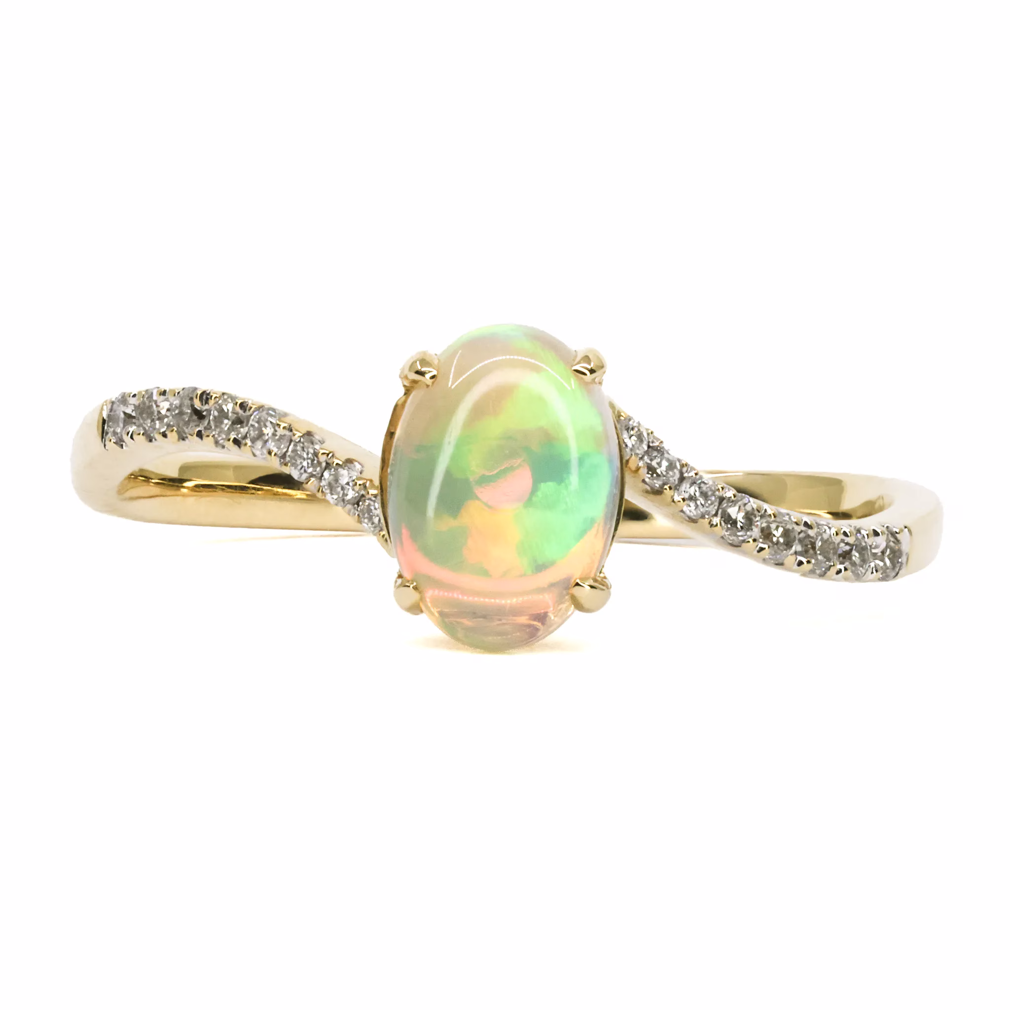 18ct Yellow Gold Solid Crystal Opal and Diamond Ring - Image 1